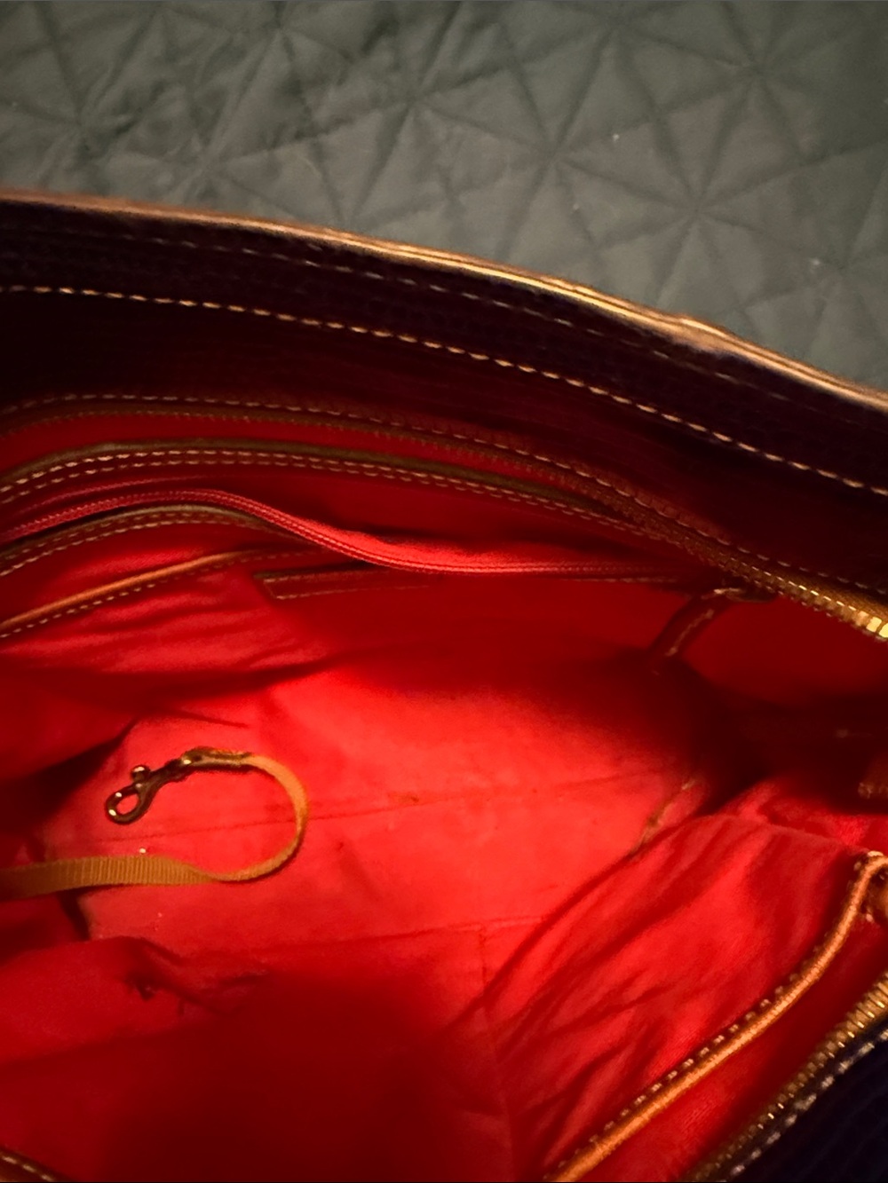 Dooney & Bourke blue Lizard-Embossed Tote with Brown Straps - Picture 7 of 14
